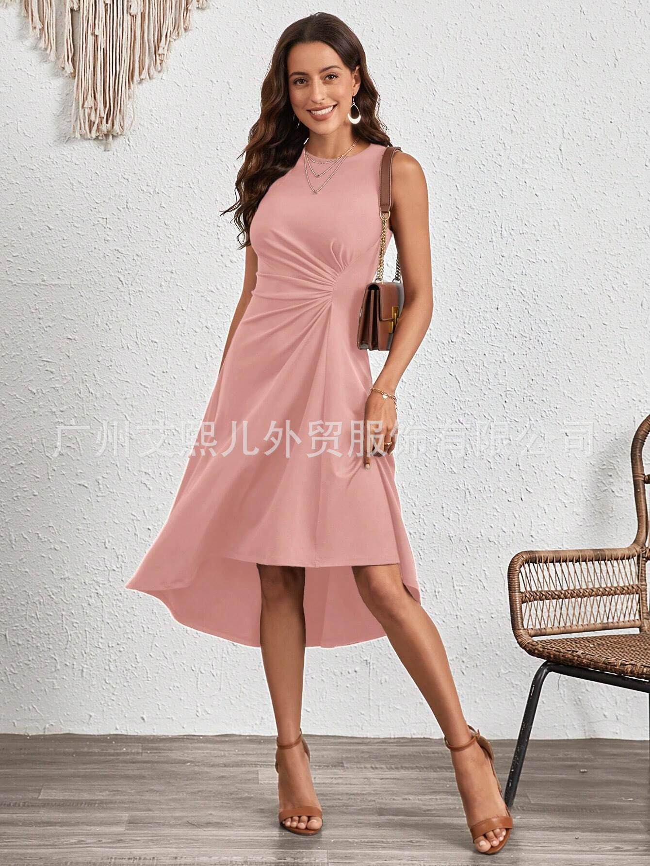 2025 summer, Popular, , New women's clothing summer new fashion sleeveless solid color A word crumpled dress