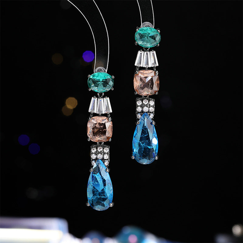 2025 ice crack zircon water drop fringed earrings s925 silver needle fashion versatile autumn and winter luxury temperament earrings
