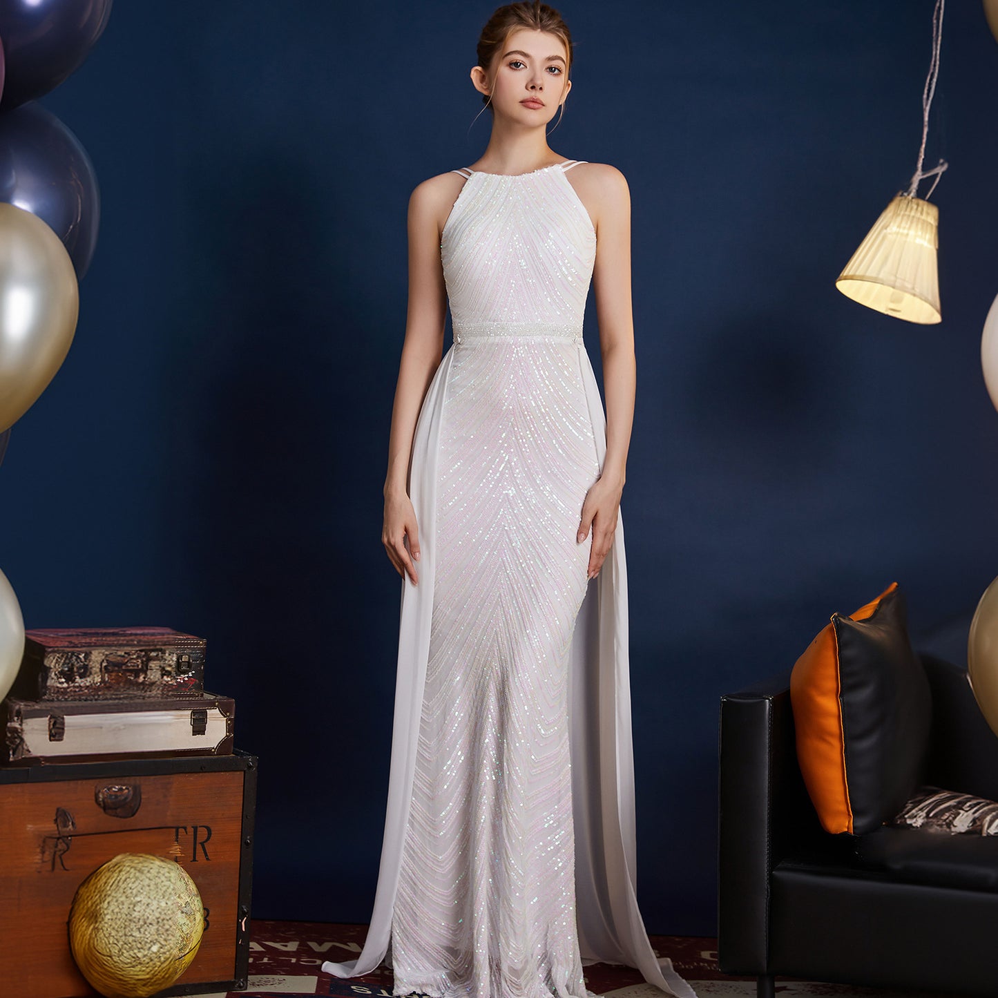 2025 Evening dress dress women's niche light luxury high-end exquisite temperament celebrity style banquet wear slim sequined long dress