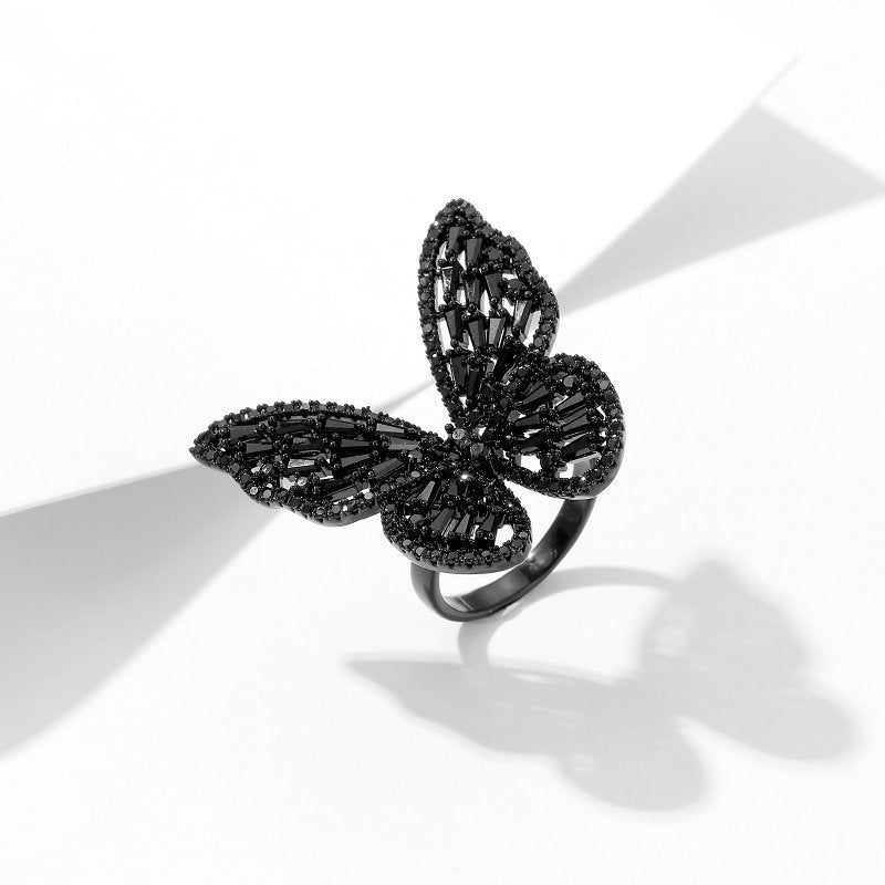2025 New style trendy niche temperament designer style super fairy temperament open index finger ring butterfly ring earring jewelry set