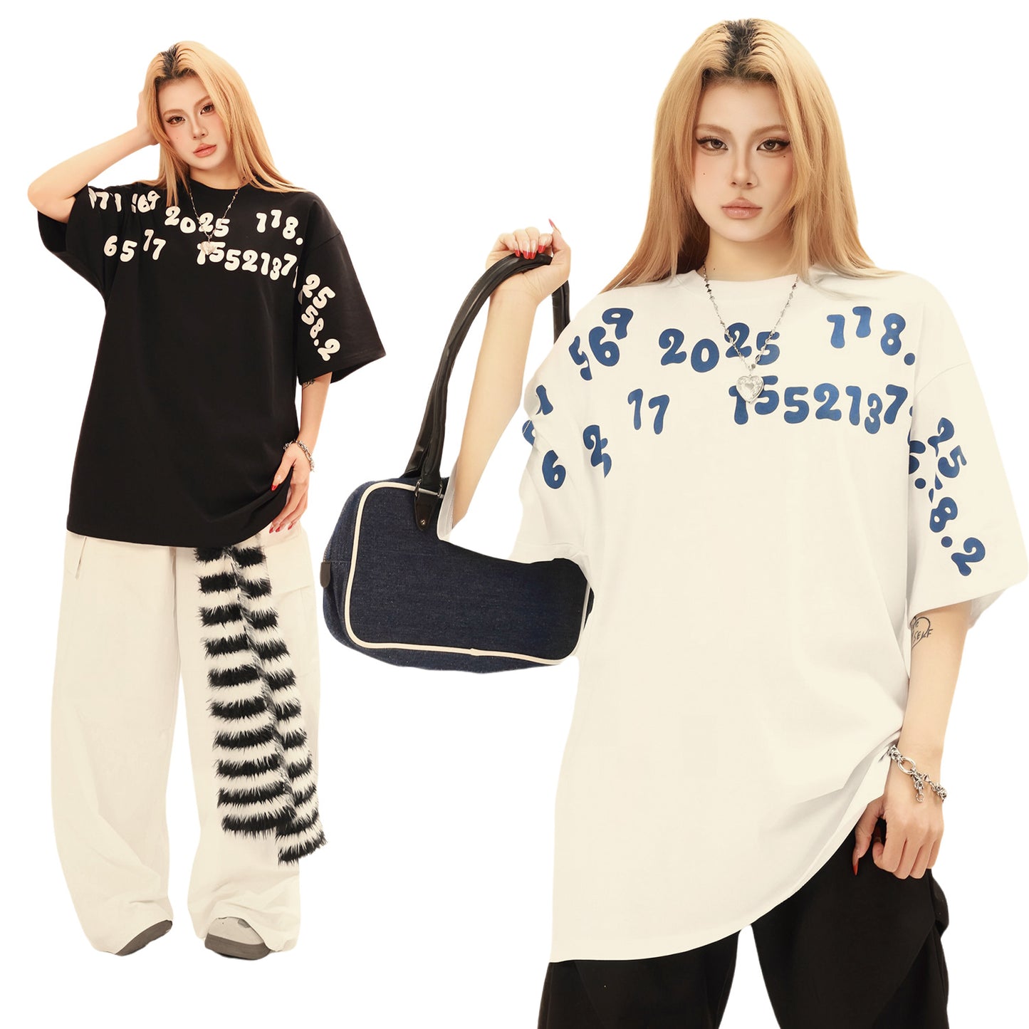 2025 3628 2025n street neutral retro letter pattern design men's loose high-end heavy short-sleeved T-shirt
