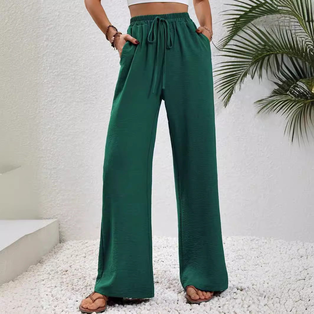 2025 Tiktoktemu women's clothing spring and summer new versatile solid color mopping wide-leg pants casual pants