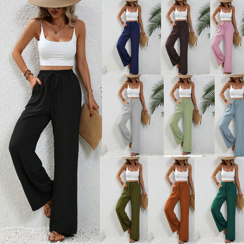 2025 Tiktoktemu women's clothing spring and summer new versatile solid color mopping wide-leg pants casual pants