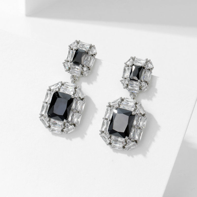 2025 S925 silver needle temperament elegant high sense of fashion super flash square zircon inlaid earrings banquet dress with earrings