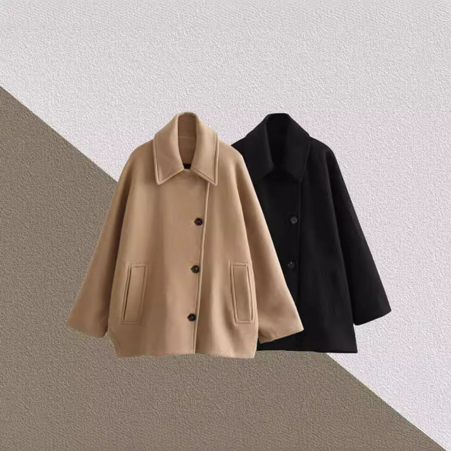 jinran fall 2024 fashion trends 2024 Autumn New Fashion Women's Lapel Oblique Breasted Warm Wool Blend Loose Short Coat