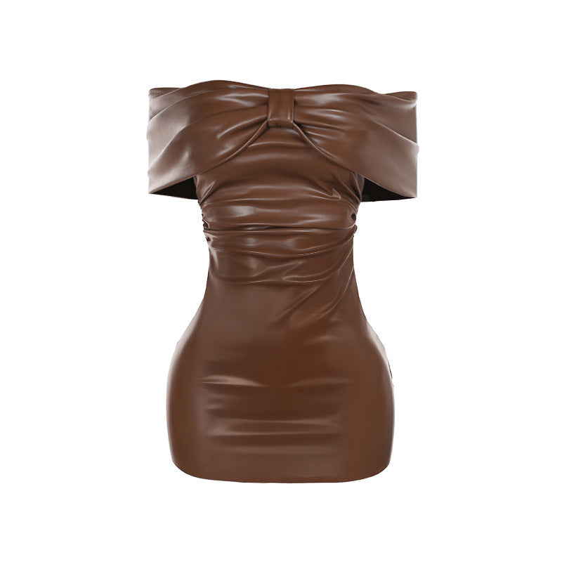 jinran dress with bow Summer 2024 New Hip Skirt Socialite Style Sexy Slim Bow Leather Dress Women