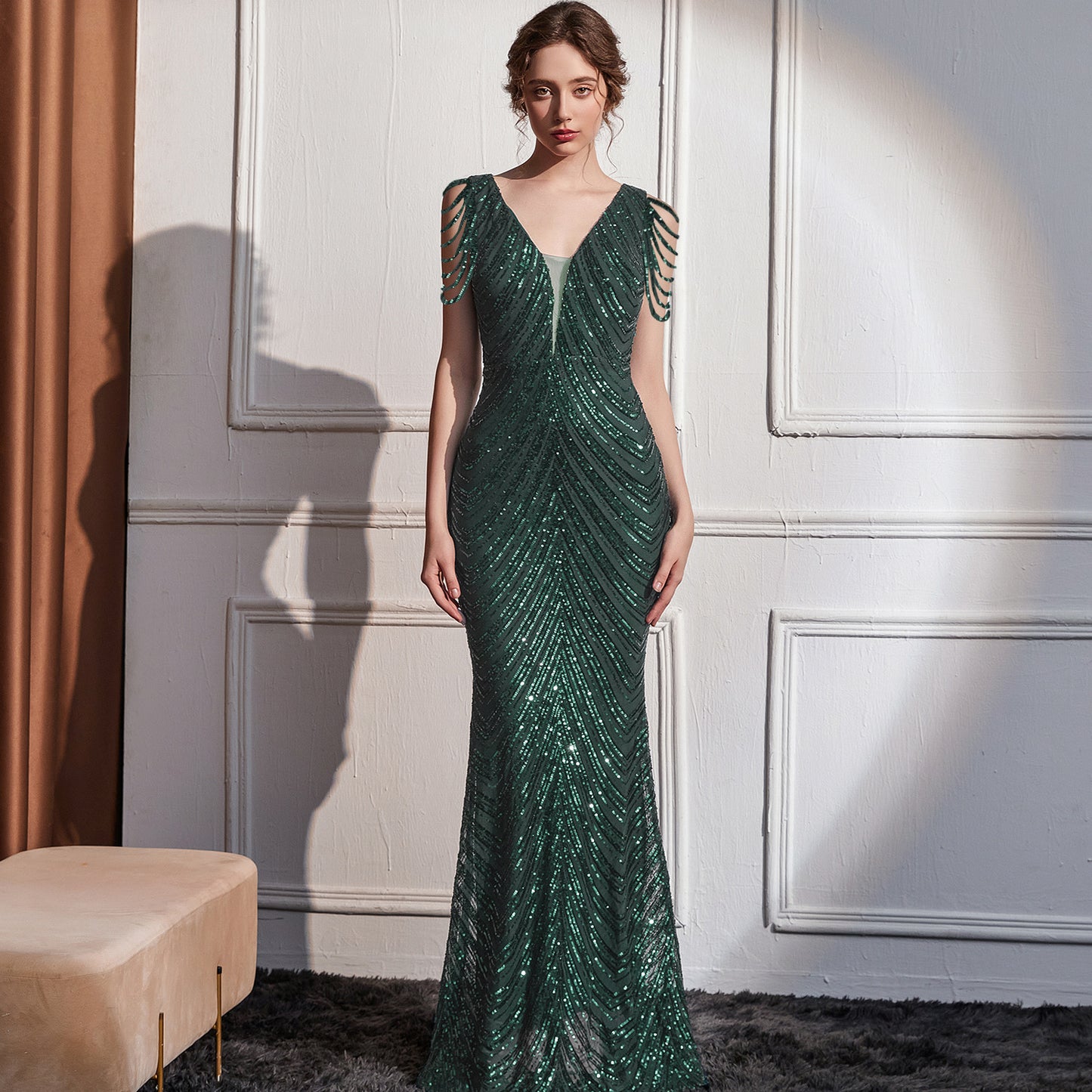 2025 Evening dress, femininity, socialite, high sense, company annual meeting host, banquet party, deep V long dress
