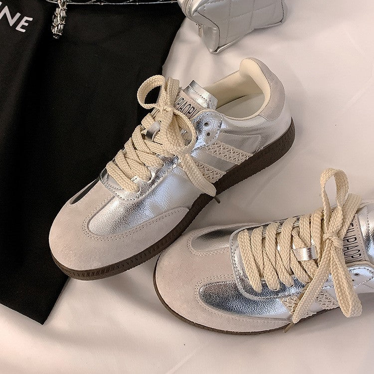 2025 2025 new fashion blogger standard~ retro lace edge leather sports training casual shoes Forrest Gump shoes women's spring