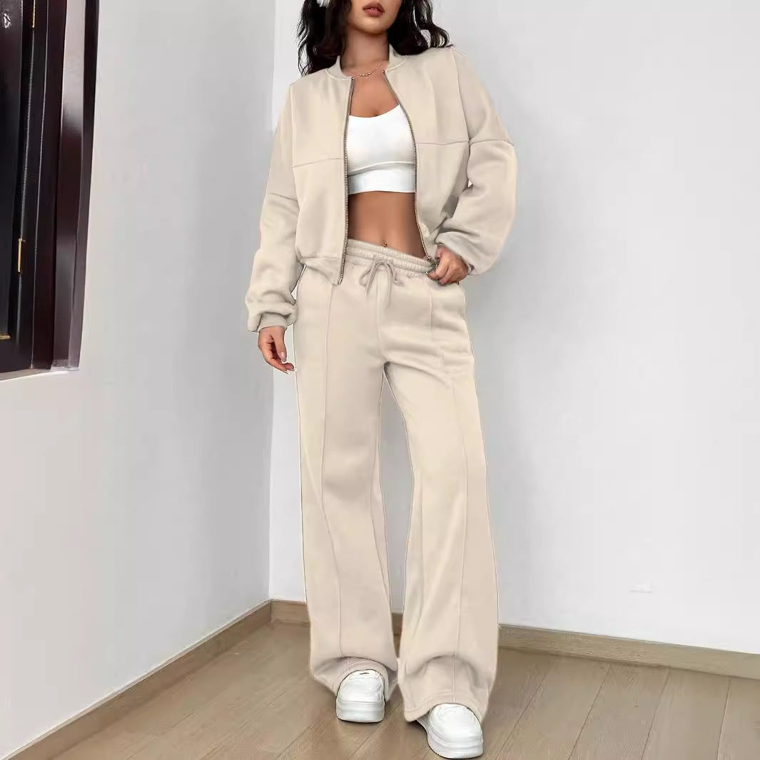 2025 spring and autumn new two-piece set New trend cardigan zipper slim elastic two-piece set women