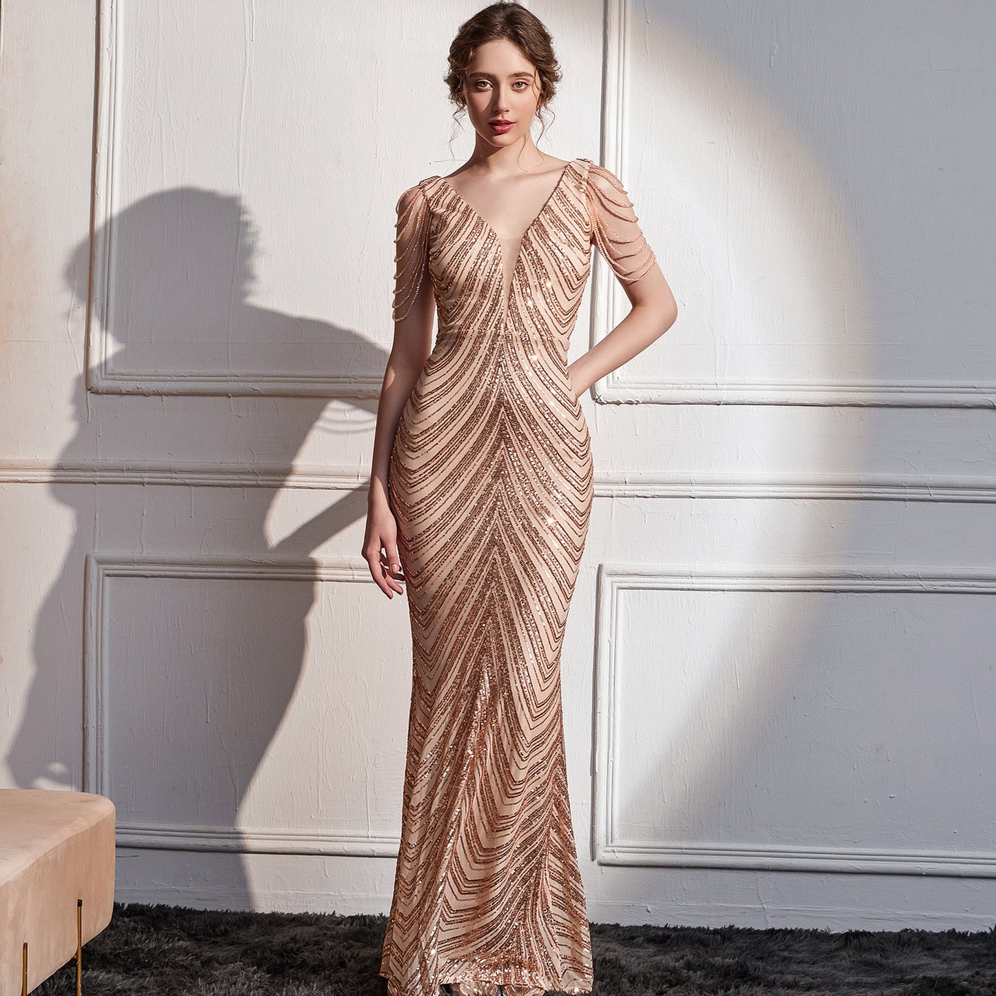 2025 Evening dress, femininity, socialite, high sense, company annual meeting host, banquet party, deep V long dress