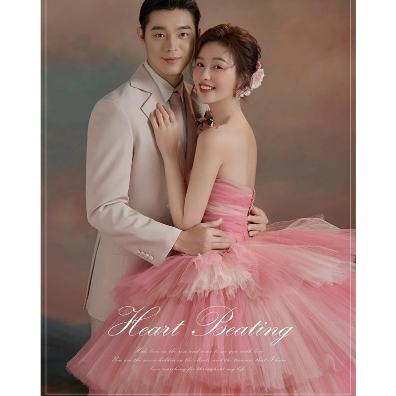 Studio photography theme wedding dress 2025 new indoor photo street shot tutu skirt colored yarn temperament banquet light wedding dress