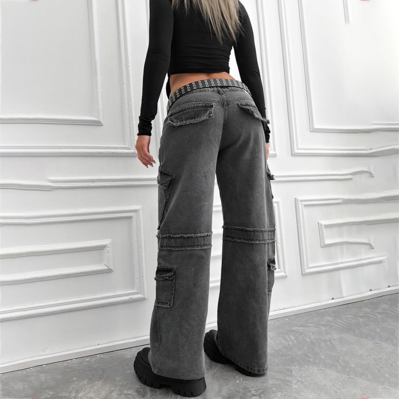 2025 n street style retro multi-pocket design jeans women's spring new Spice Girls old straight pants Popular trade