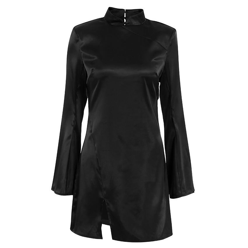 jinran grunge outfits Sexy Backless Bell Sleeve Small Stand Collar New Chinese Style Dress 2024 New Fashion Sheath Skirt