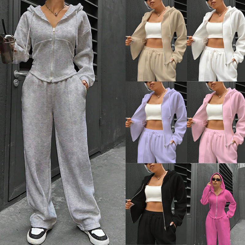 2025 spring and autumn new two-piece set New trend hooded cardigan slim casual two-piece suit women