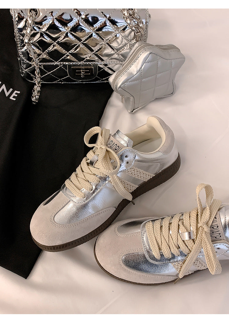 2025 2025 new fashion blogger standard~ retro lace edge leather sports training casual shoes Forrest Gump shoes women's spring