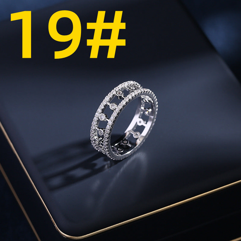 2025 Niche design high-end hollow ring clavicle chain zircon inlaid ring semi-round C-ring stud earrings jewelry set