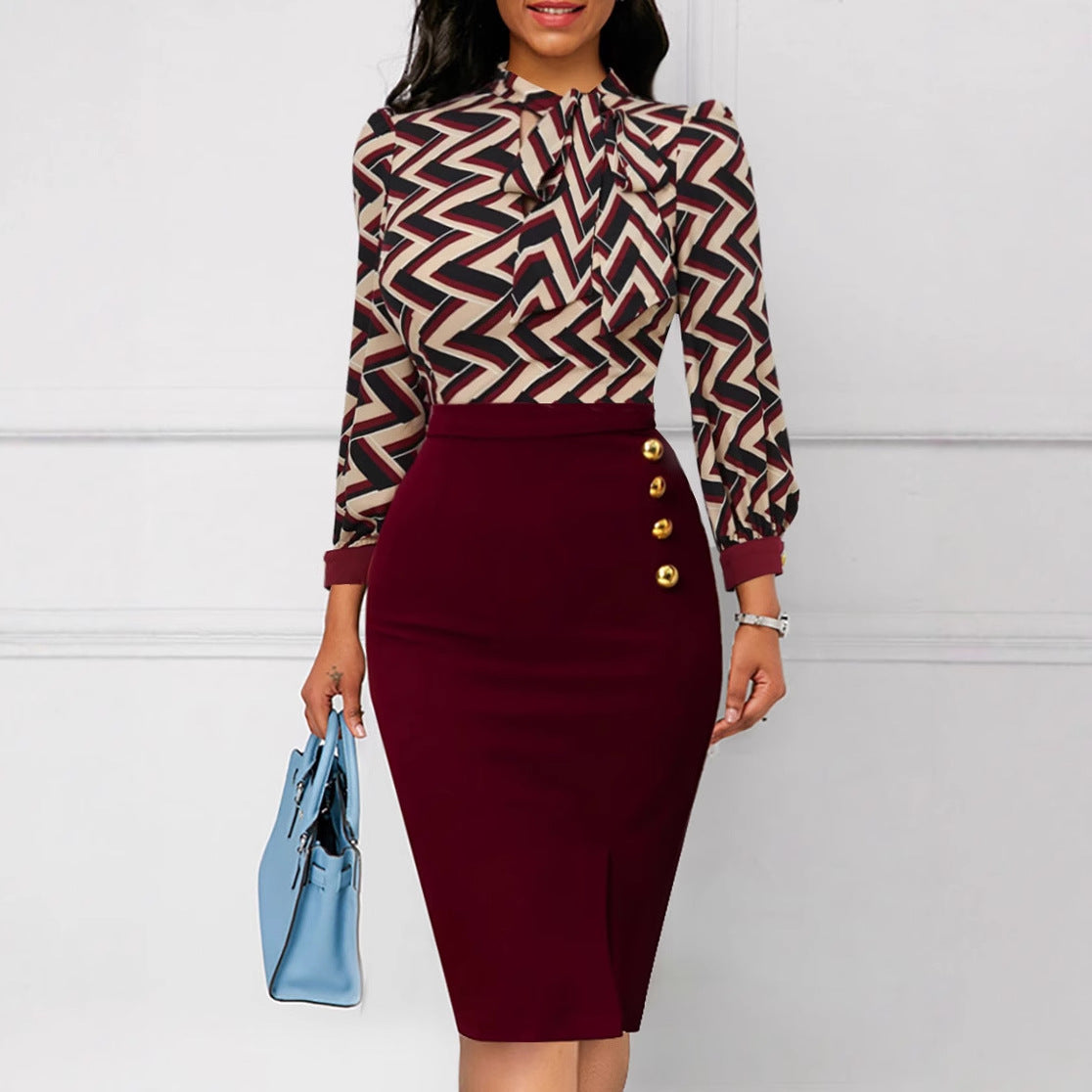 jinran 2000s fashion Sm12191 New Sexy Fashion Digital Printing Autumn and Winter Long Sleeve Women's Clothing Dress suit