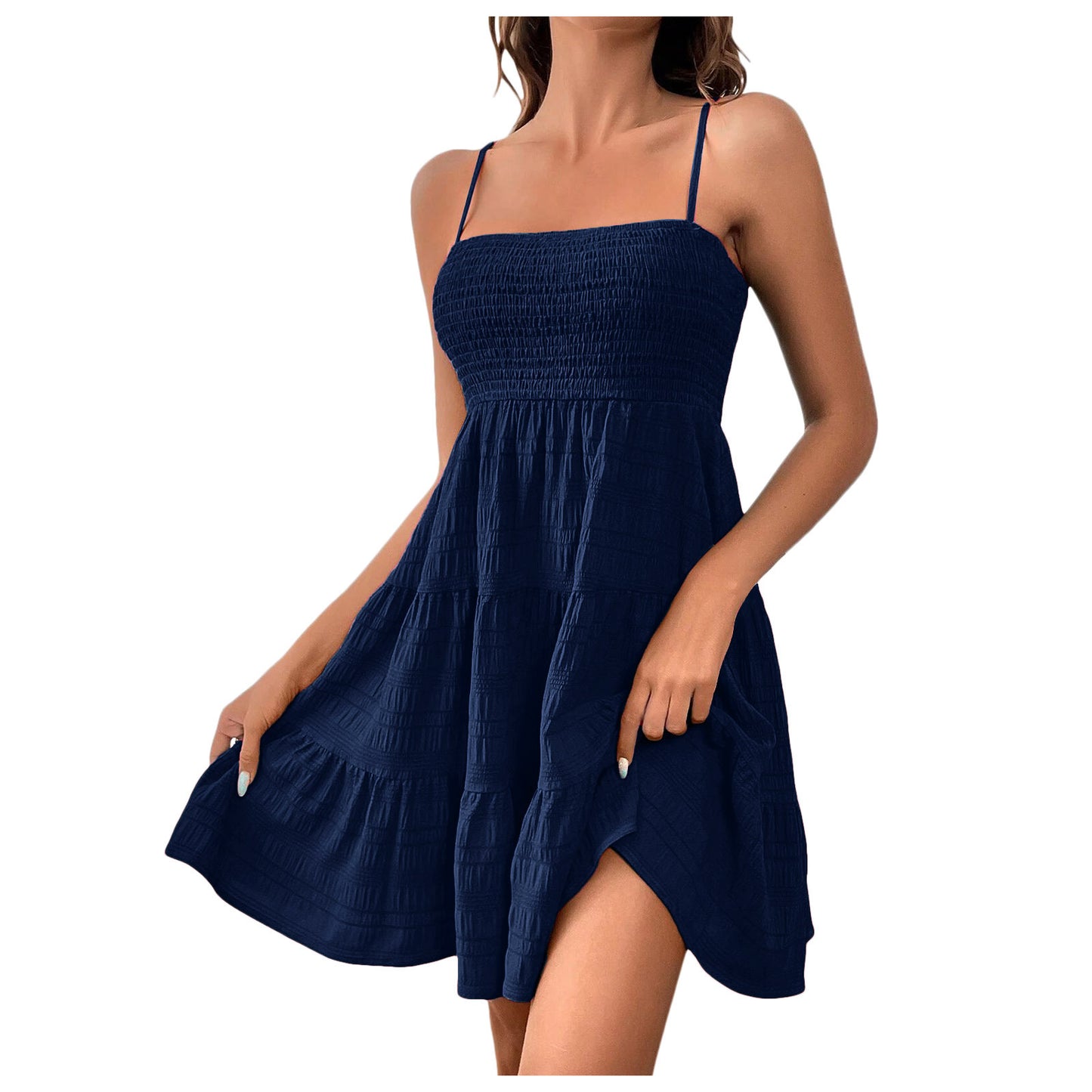 2025 Popular, , New women's clothing summer new one-word collar thin suspender solid color versatile texture dress