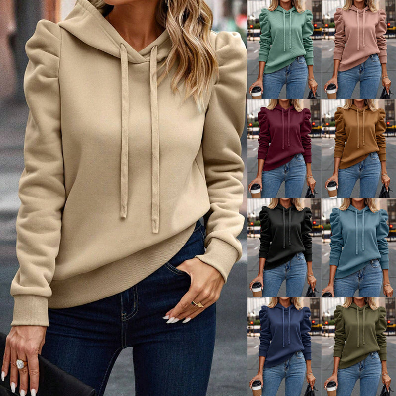 2025 Popular, , New autumn and winter new fashion lapel hooded solid color long-sleeved casual T women's sweater