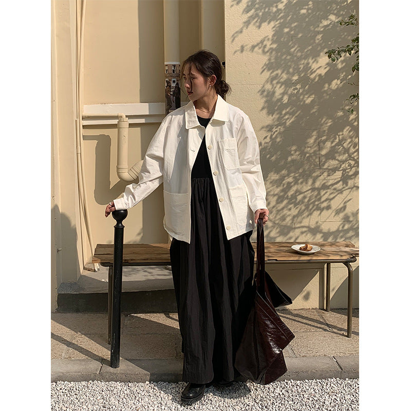 jinran fall outfits men 2024 Spring New Simple Solid Color Korean Classic Shirt for Women 1155