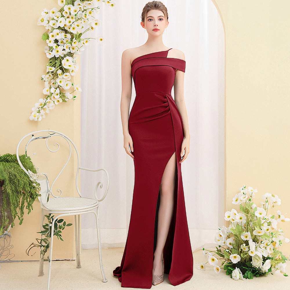 2025 Evening dress women's light luxury high-end temperament socialite banquet dinner car model exhibition long thin fishtail dress
