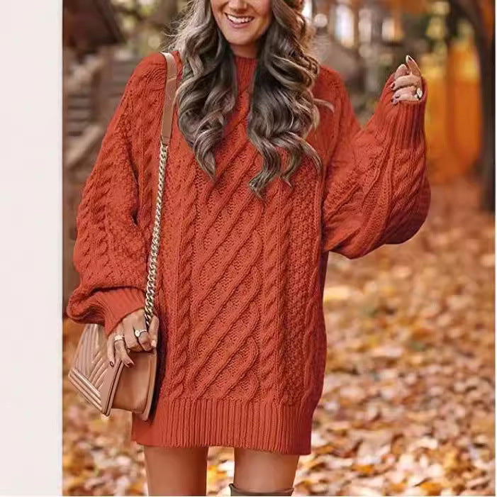 jinran fall trends 2024 outfits 2024 Knitwear Women's Long Sleeve Loose Half Turtleneck Collar Thick Needle Pullover plus Size Solid Color Sweater Coat Autumn and Winter