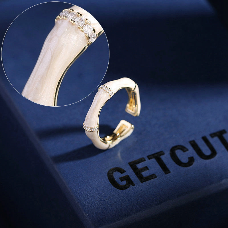2025 Opening adjustable live ring tide temperament index finger tail ring simple niche design sense joint high bamboo ring