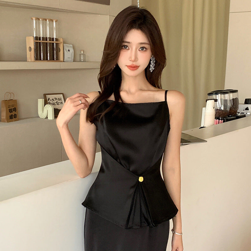 senior sense sleeveless sling vest women's summer 2025 new waist and thin short top