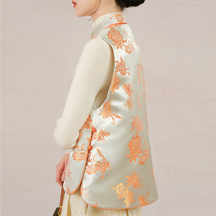 2025 New Chinese style vest women's clothing, vest women's fashion, jacquard woven gold cardigan A1217