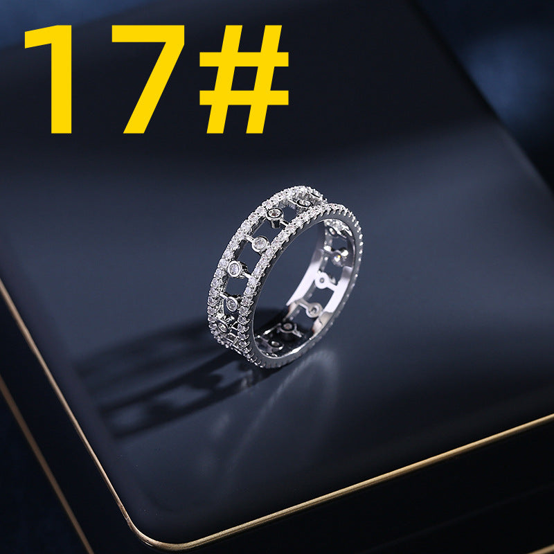 2025 Niche design high-end hollow ring clavicle chain zircon inlaid ring semi-round C-ring stud earrings jewelry set