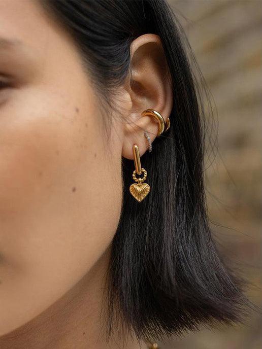 jinran 2024 New Heart Shaped Textured Carved Long Earrings