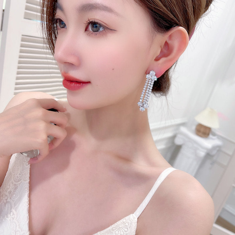 2025 fashion exaggerated heavy industry earrings women's high-end design slightly inlaid with zirconium elegant temperament dinner dress earrings