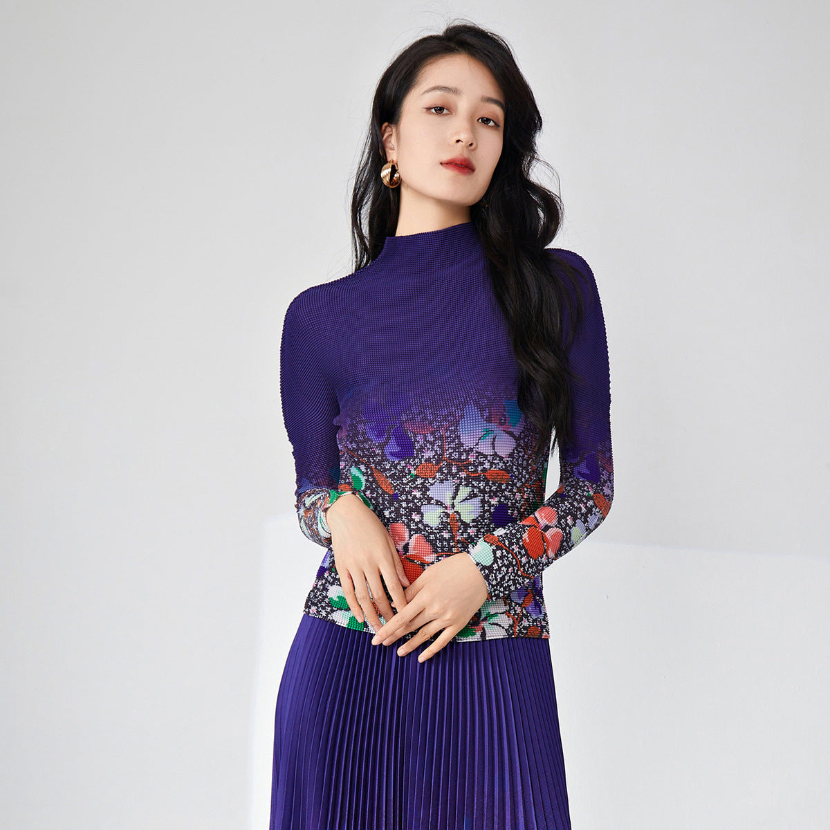 2025 women's t-shirt top Nanyou high-end women's clothing wholesale high-end fashion printed slim-fitting long-sleeved top
