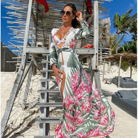2025 summer new suspender dress bohemian dress digital printing V-neck sleeveless dress