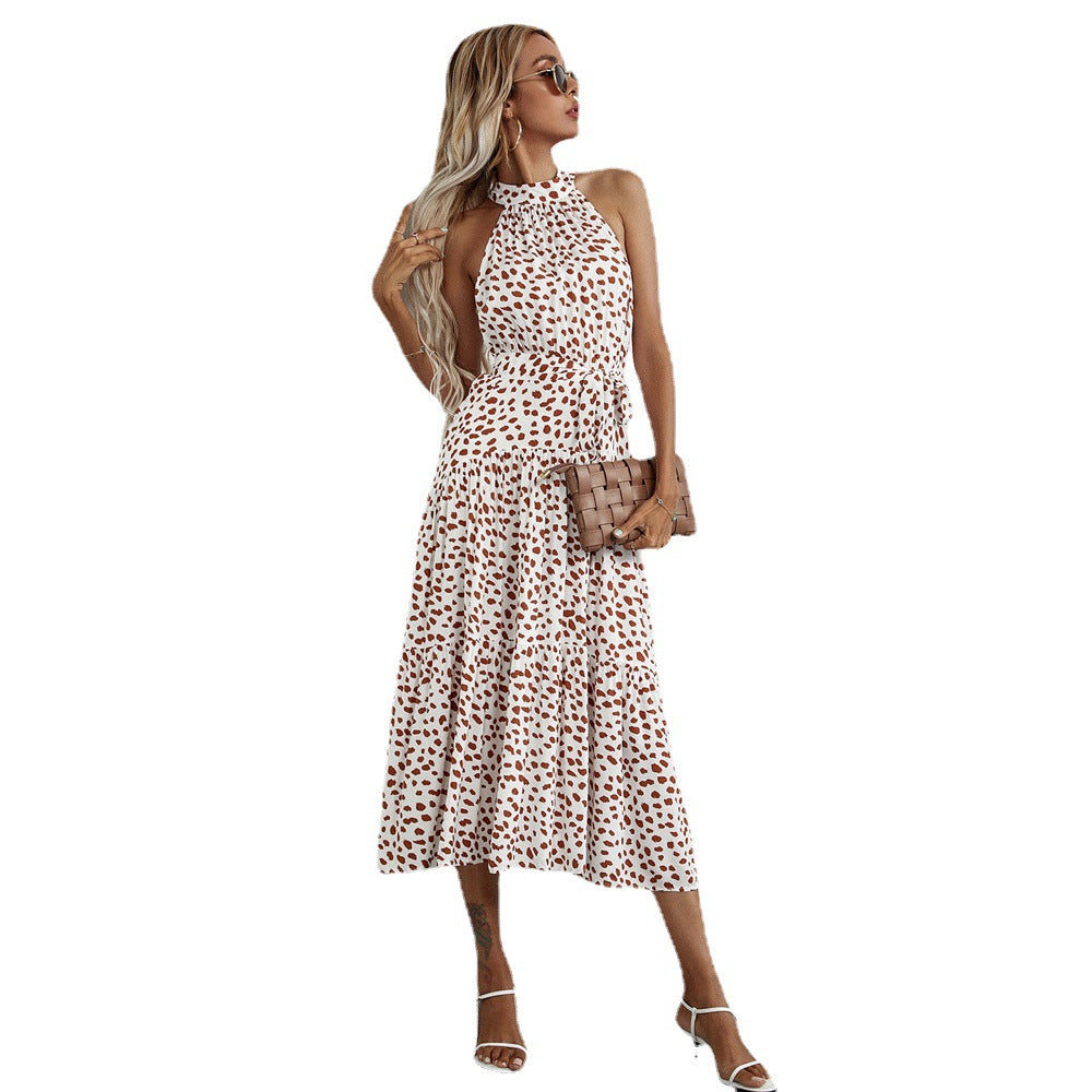jinran 2024 fall fashion trends Spring and Summer New EBay Polka Dot Rayon Printed Halter Strap Waist-Tight Dress