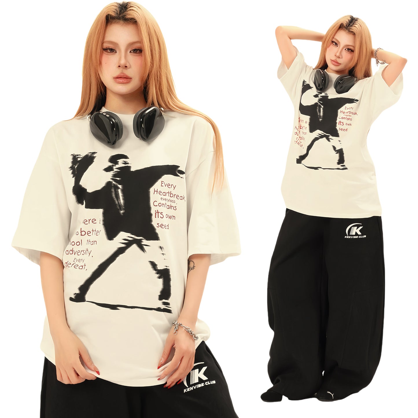 2025 2644 2025n Street 2025 Vintage Creative Character Design Men's Loose High Sense Heavy 300 Short Sleeve T-Shirt