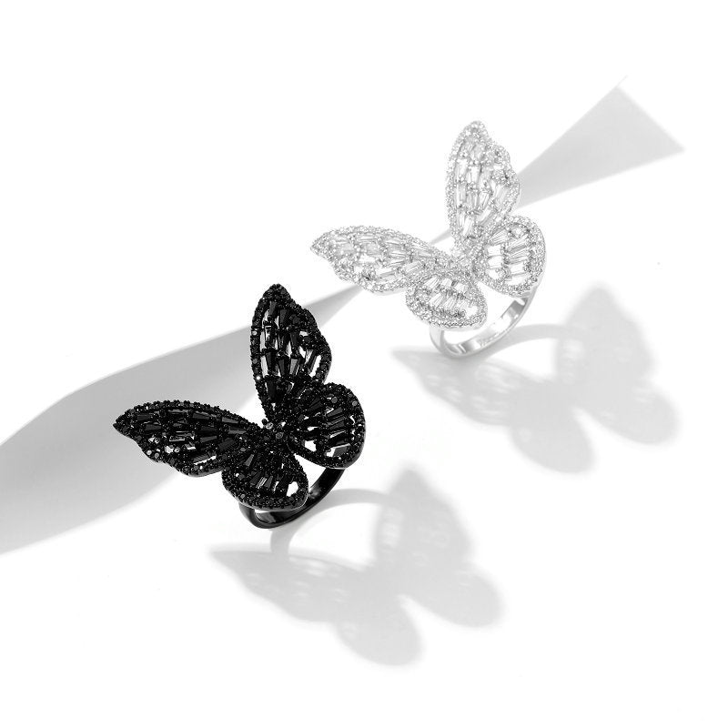 2025 New style trendy niche temperament designer style super fairy temperament open index finger ring butterfly ring earring jewelry set