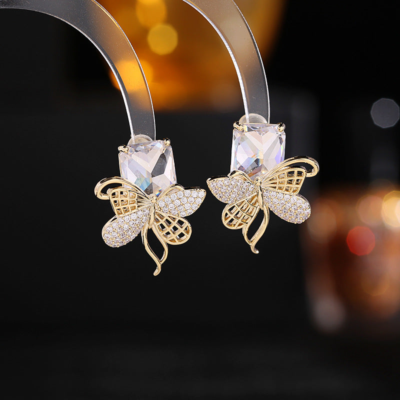 2025 Niche light luxury high-end earrings tide s925 silver needle fashion commuting temperament versatile zircon inlaid butterfly stud earrings