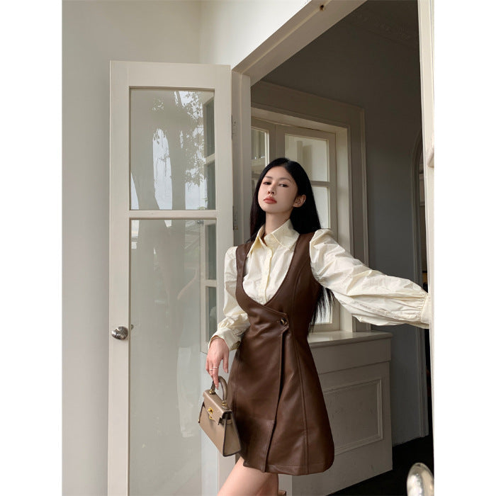 jinran 2024 fall fashion trends French Retro British Style Two-Piece Set Autumn New Fashion All-Match Shirt Top Vest Skirt Dress