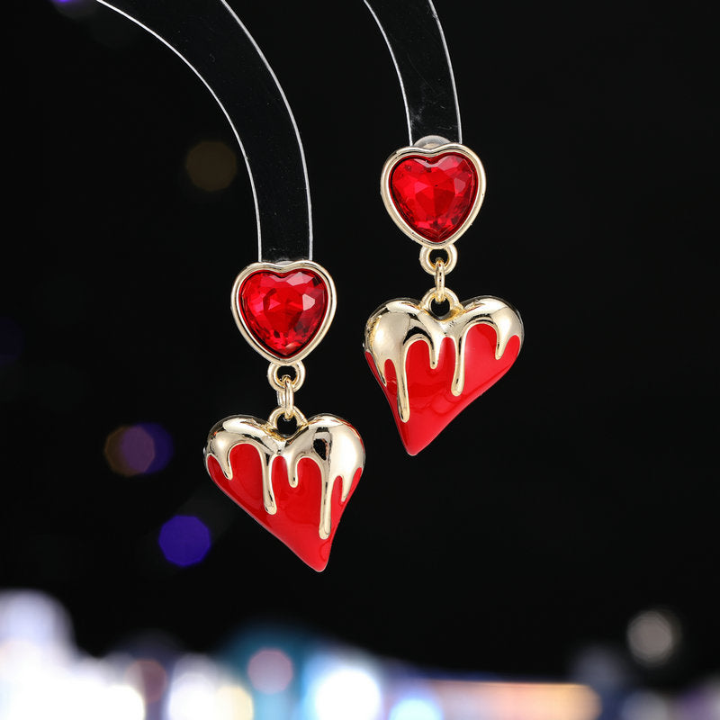 2025 S925 silver needle retro niche design earrings sweet girl heart drop glaze three-dimensional love earrings