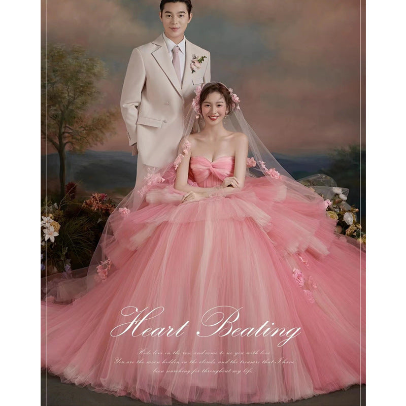 Studio photography theme wedding dress 2025 new indoor photo street shot tutu skirt colored yarn temperament banquet light wedding dress