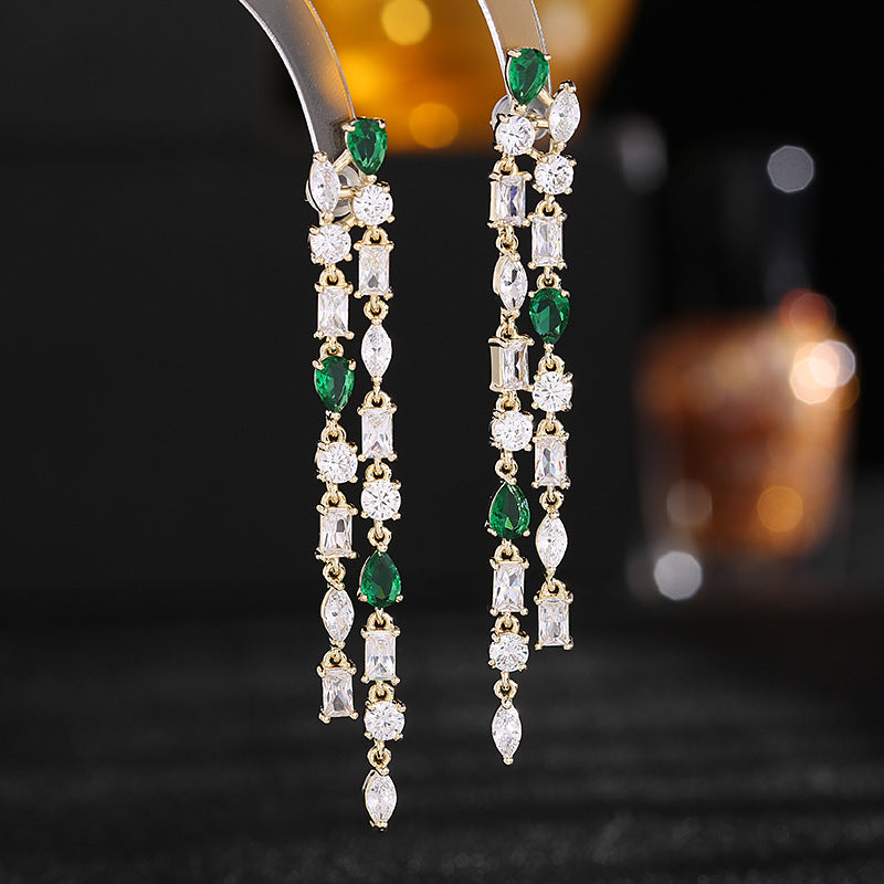 2025 Fashion temperament ear jewelry wholesale geometric super flash large zircon inlay modified face new tassel earrings