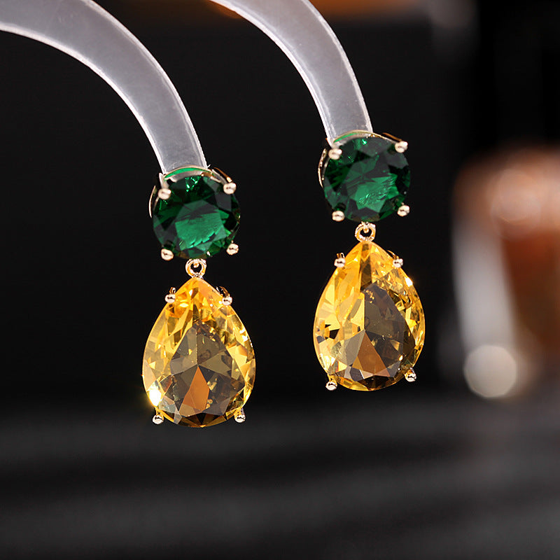 2025 Korean new color matching zirconium earrings for women sweet temperament simple S925 silver needle ice crack zircon water drop earrings