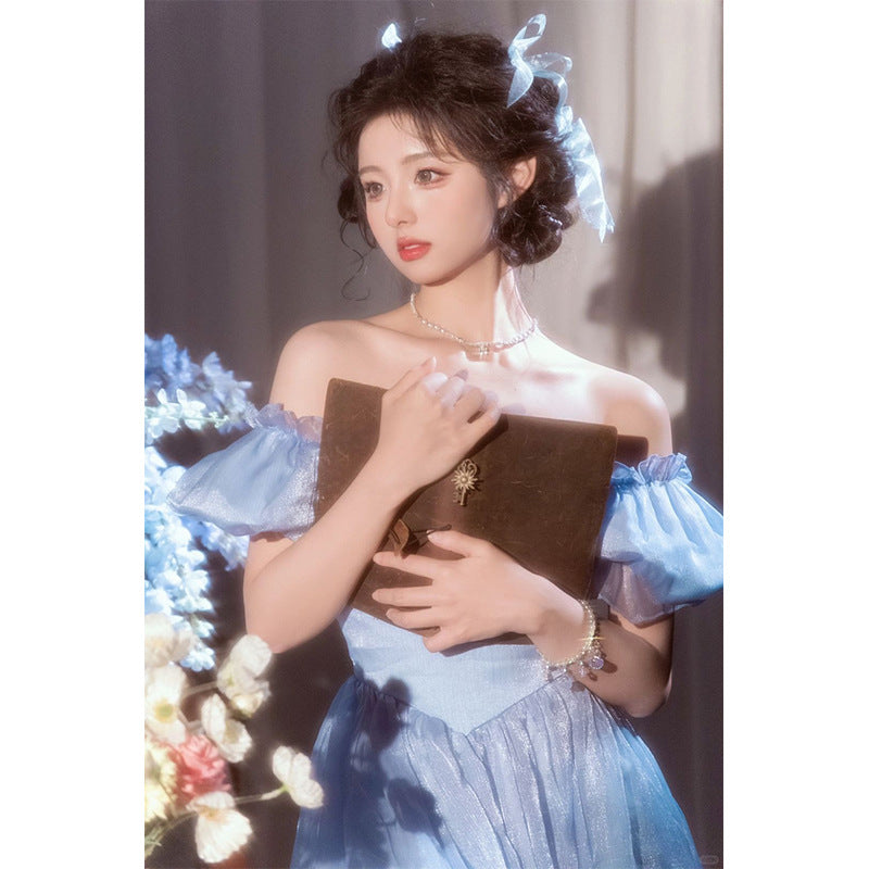 Light wedding dress 2025 new Hong Kong-style retro style studio photography blue high-end dress student adult princess dress