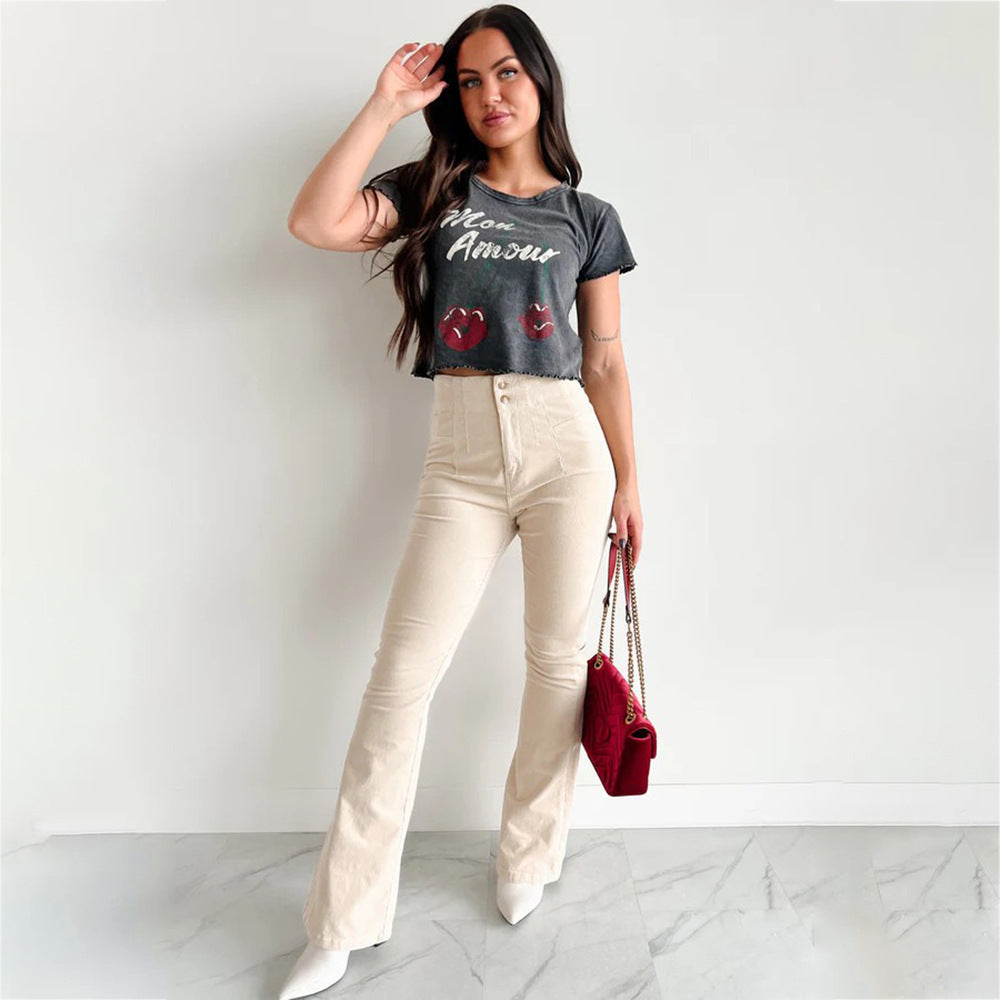 2025 Tide brand New retro old lock edge short T-shirt women's short sleeve summer new design sense printed T-shirt high sense