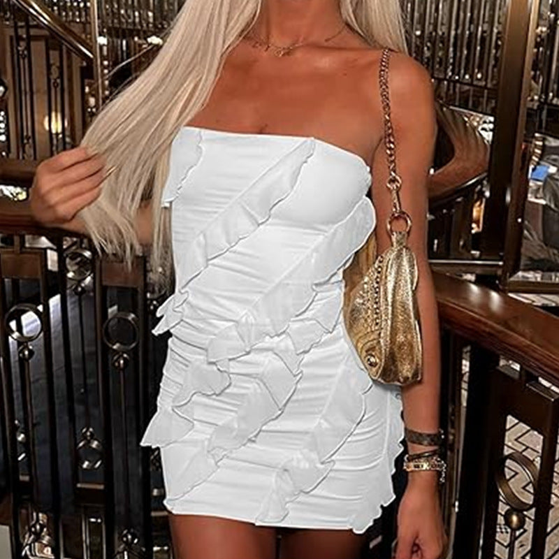 2025 summer New Popular trade dress sexy hot girls women's tube top three-dimensional lace slim-fit hip-wrap dress