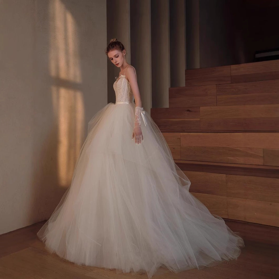 lace Mori super fairy retro main wedding dress 2025 new bride thin high-end go out light yarn small trailing