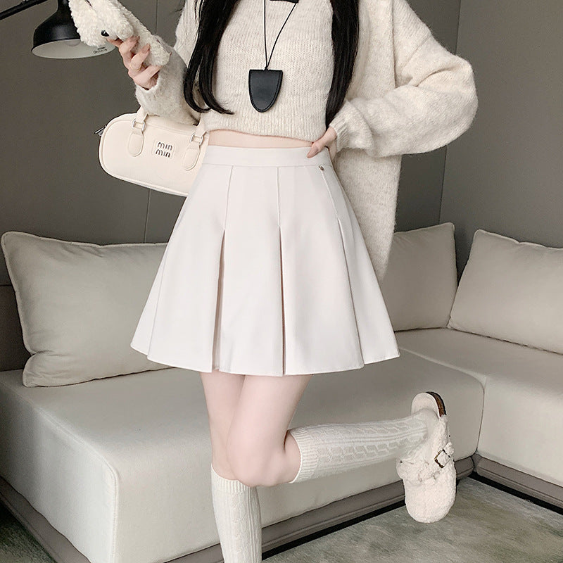 2025 College style sweet pleated short skirt new large size fat MM Korean version high waist thin age reduction A-shaped skirt