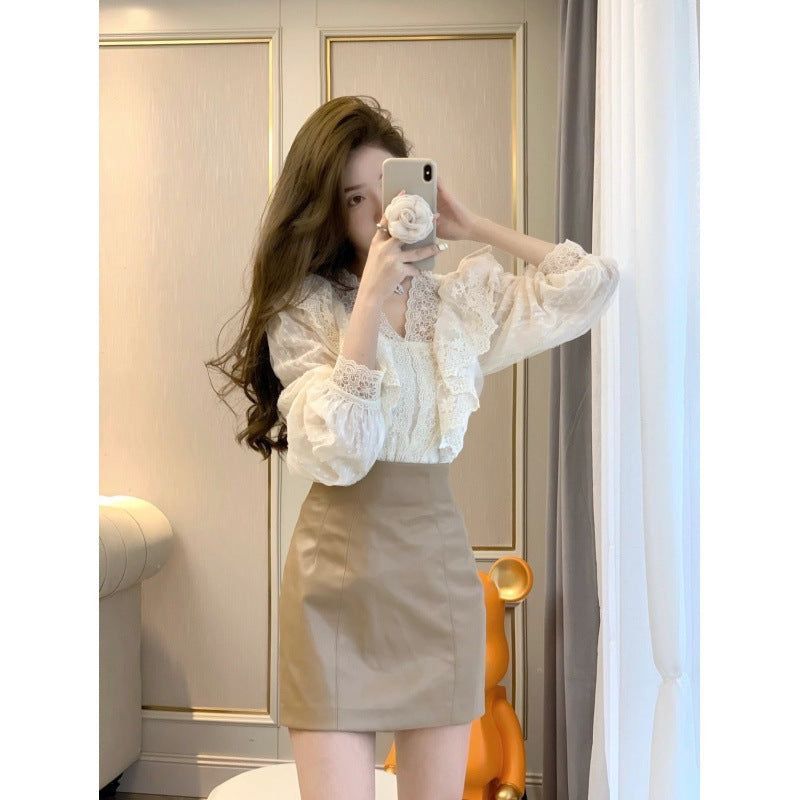 2025 high-end Korean drama heroine light and familiar Hong Kong style shirt skirt professional two-piece suit women's clothing autumn and winter clothing