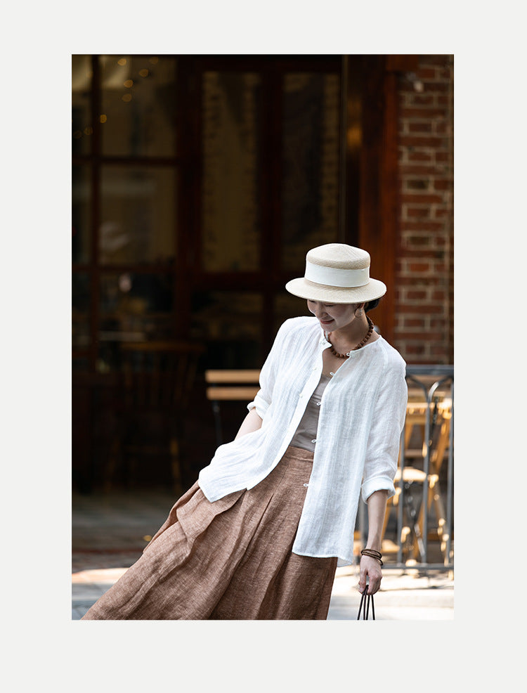 2025 popular spring light linen cardigan color breathable literary and casual versatile sunscreen shirt women's summer commute A0837